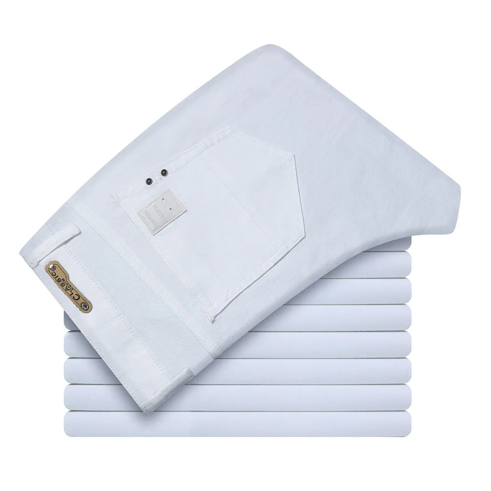 Men White Jeans Fashion Casual Classic Style Slim Fit
