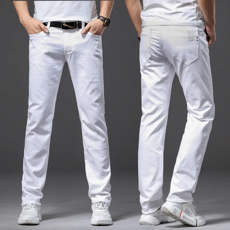 Men White Jeans Fashion Casual Classic Style Slim Fit