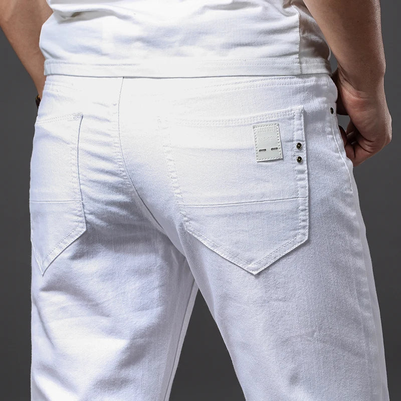 Men White Jeans Fashion Casual Classic Style Slim Fit