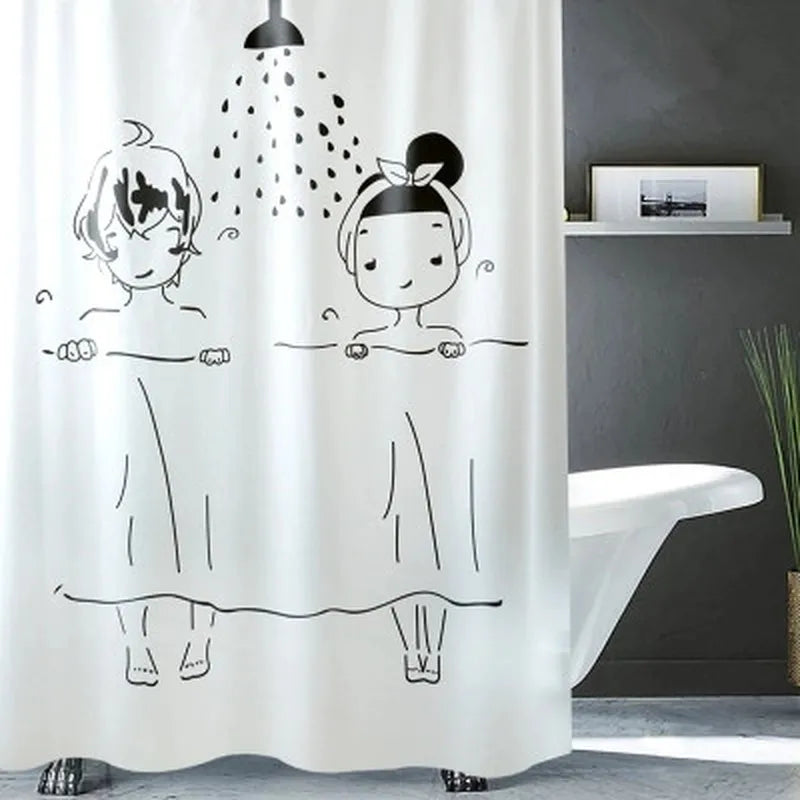 Shower Illustration Waterproof Mildew Shower Curtain Toilet Partition Curtain Bathroom Curtain with Hooks
