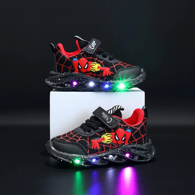 Disney LED Casual Sneakers Red Black For Spring Boys Mesh Outdoor Shoes Children Lighted Non-slip Shoes Size