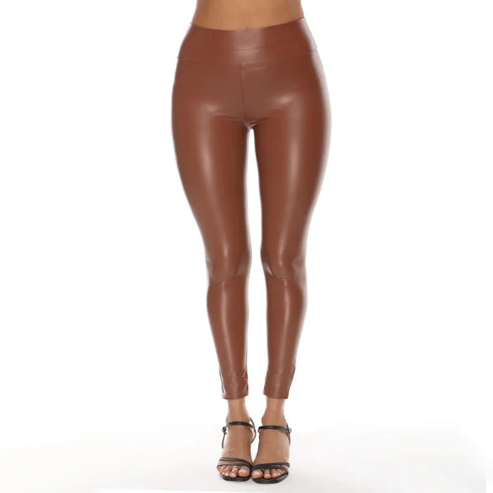 Colorful Faux Leather Pants Women High Waist Skinny Hip Lifting Leggings