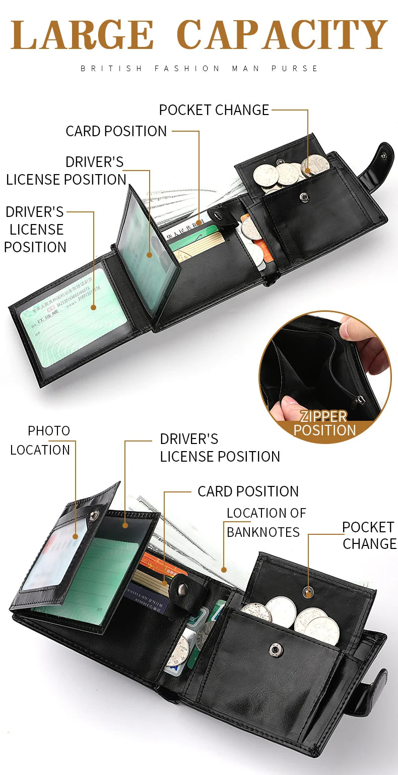 High Capacity Men's Hasp Leather Wallet Multiple Card Slots Card Wallet