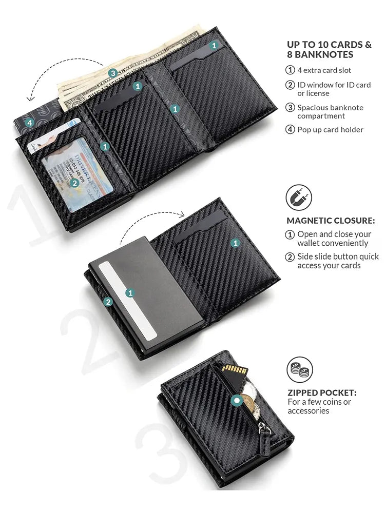 Credit Card Holder RFID Blocking Bifold Wallet Men's