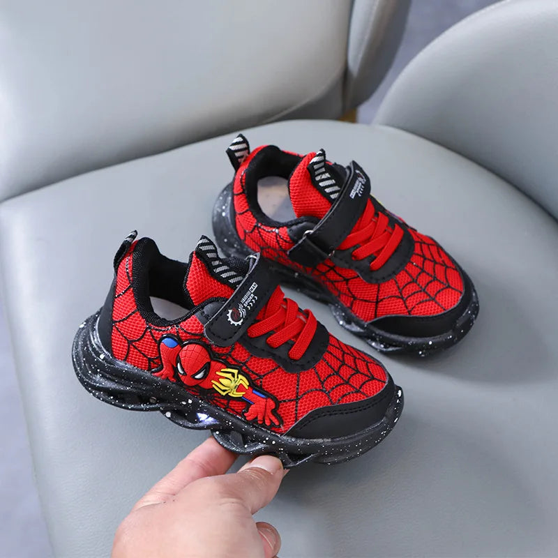 Disney LED Casual Sneakers Red Black For Spring Boys Mesh Outdoor Shoes Children Lighted Non-slip Shoes Size