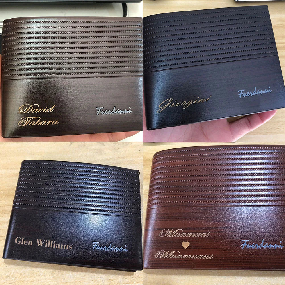 2022 New Customized Men Wallets Name Engraving High Quality Short Card Holder