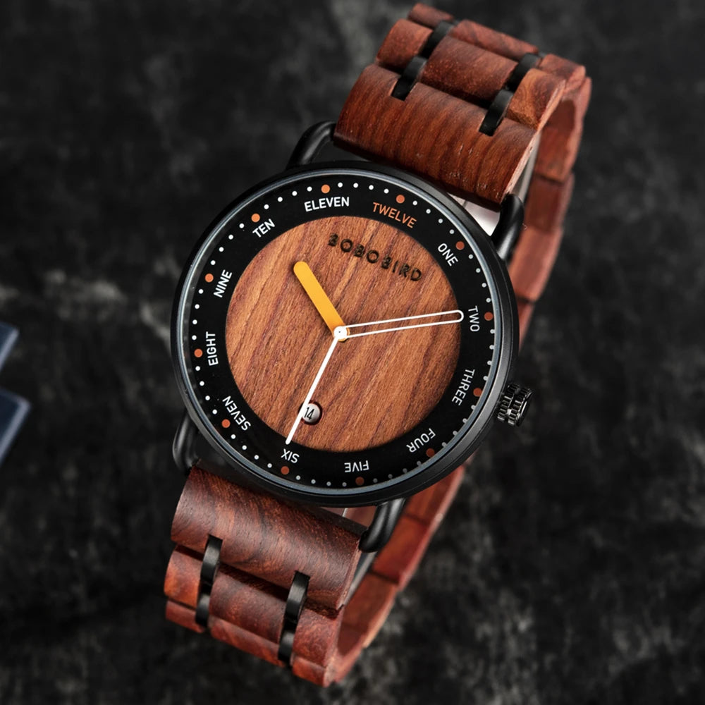 Men Watches BOBO BIRD Wooden Quartz Watch Date Display Casual Customized Wristwatch For Men
