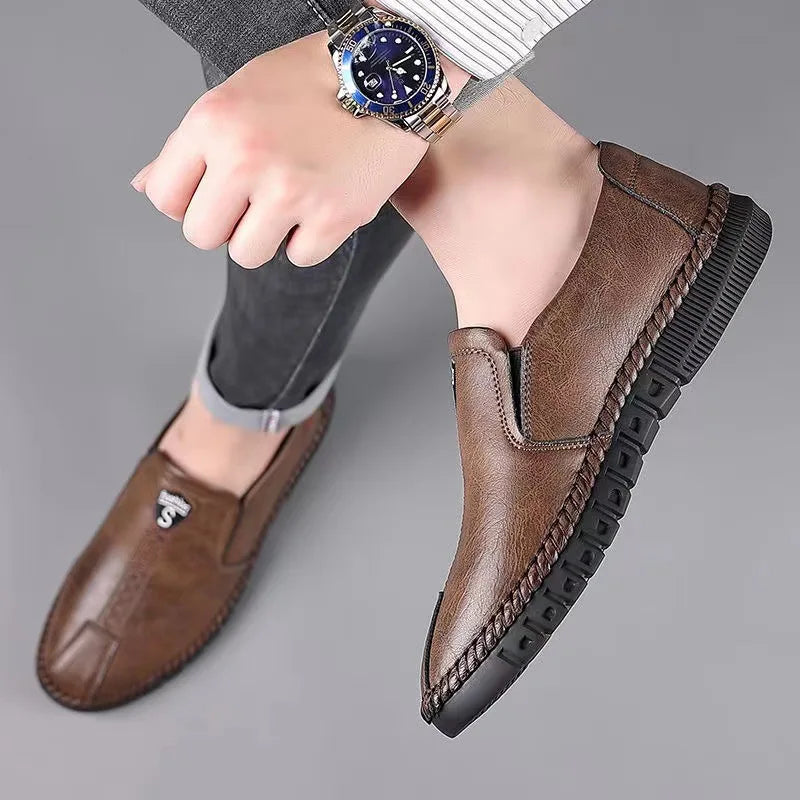 Men's Casual Shoes Autumn Brand Fashion Comfortable Leather Shoes for Men Soft Bottom Business Leather Slip-on Flat Shoes