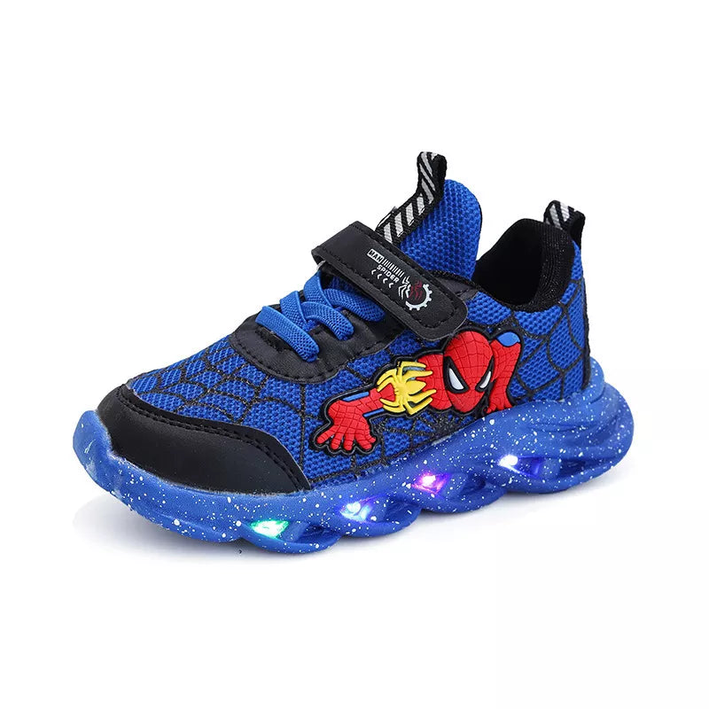 Disney LED Casual Sneakers Red Black For Spring Boys Mesh Outdoor Shoes Children Lighted Non-slip Shoes Size