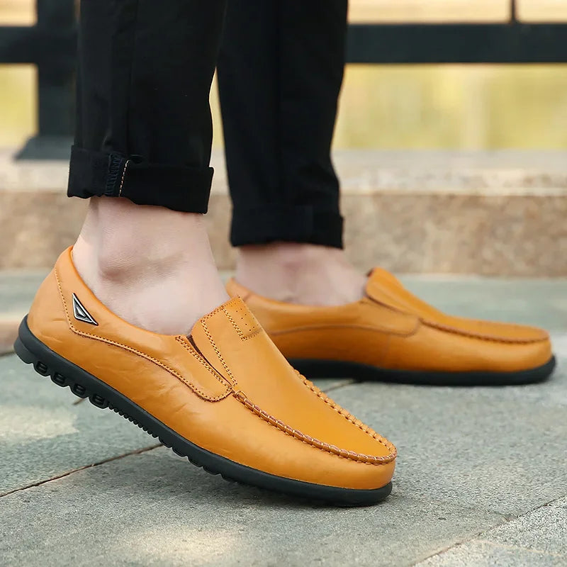 man shoes Genuine Leather Men Casual Shoes Breathable Slip on Driving Shoes Plus Size 37-46