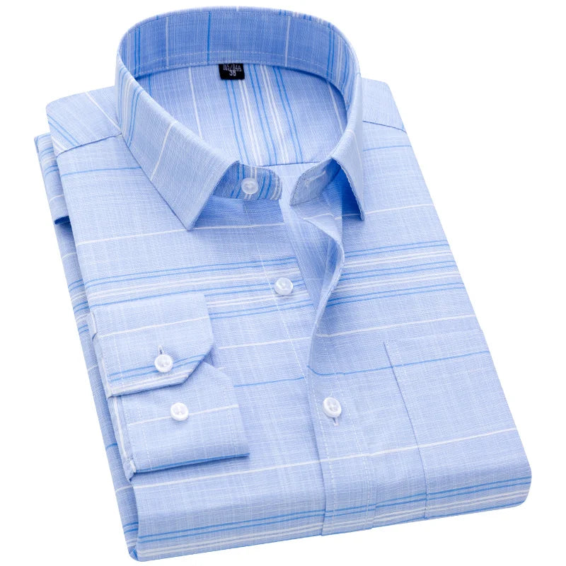 Men Long Sleeve Formal Classic Plaid Casual Dress Shirt