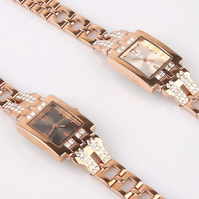 women office ladies rose gold stainless steel luxury quartz wristwatch girls