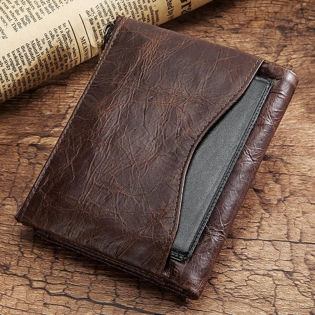 Top Quality Genuine Cow Leather Wallet Men Hasp Design