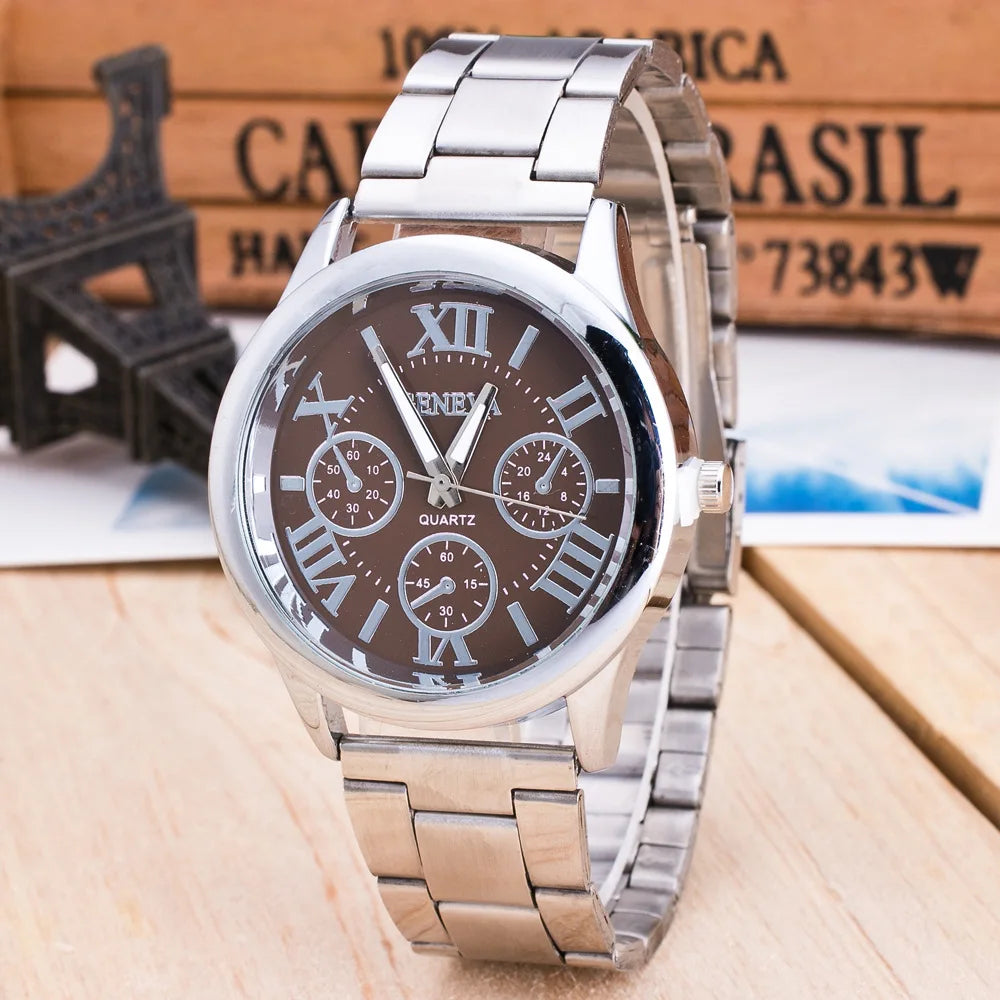 2024 New Brand 3 Eyes Gold Geneva Casual Quartz Watch Women Stainless Steel Dress Watche