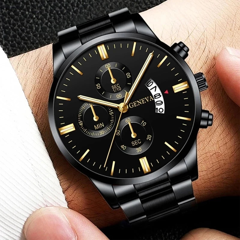 Fashion Mens Sports Watches Luxury Men Stainless Steel Quartz Wrist Watch for Man Business Casual Leather Watch