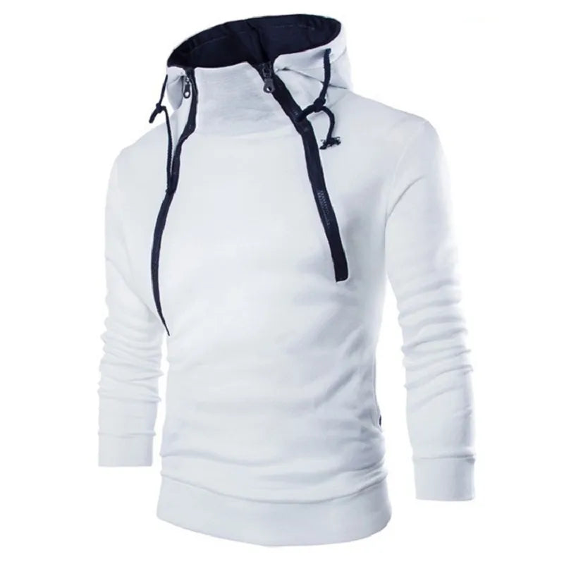 Men's Hoodies Long Sleeve Sweatshirts for Men Zipper Hooded Pullover High Neck Mens Sweatshirt Top Jacket Coat Black Sweater