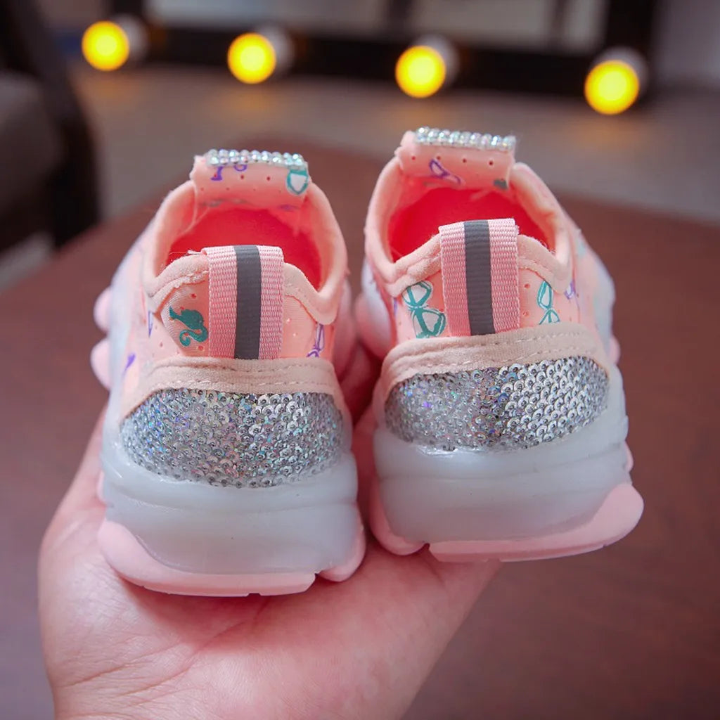 LED Shoes Girl Shoes Fashion Butterfly Crystal Led Luminous Sport Run Sneakers Shoes Scarpe Children Kid Baby Girls Sneakers