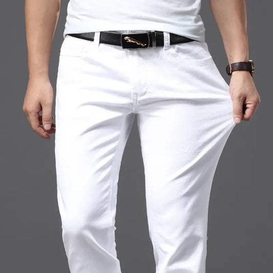 Men White Jeans Fashion Casual Classic Style Slim Fit