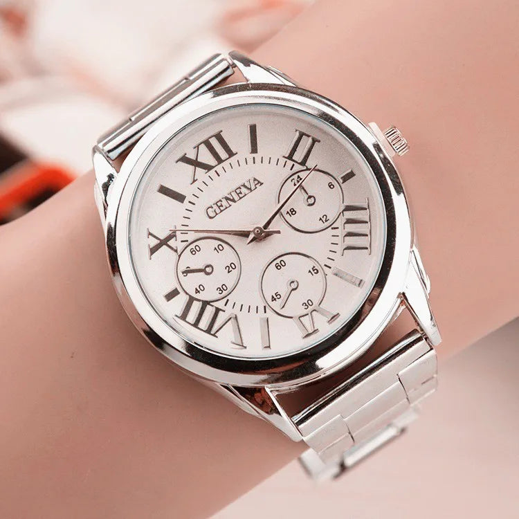 2024 New Brand 3 Eyes Gold Geneva Casual Quartz Watch Women Stainless Steel Dress Watche