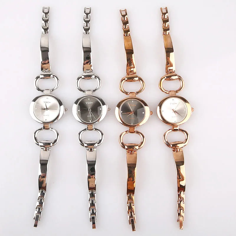 women office ladies rose gold stainless steel luxury quartz wristwatch girls