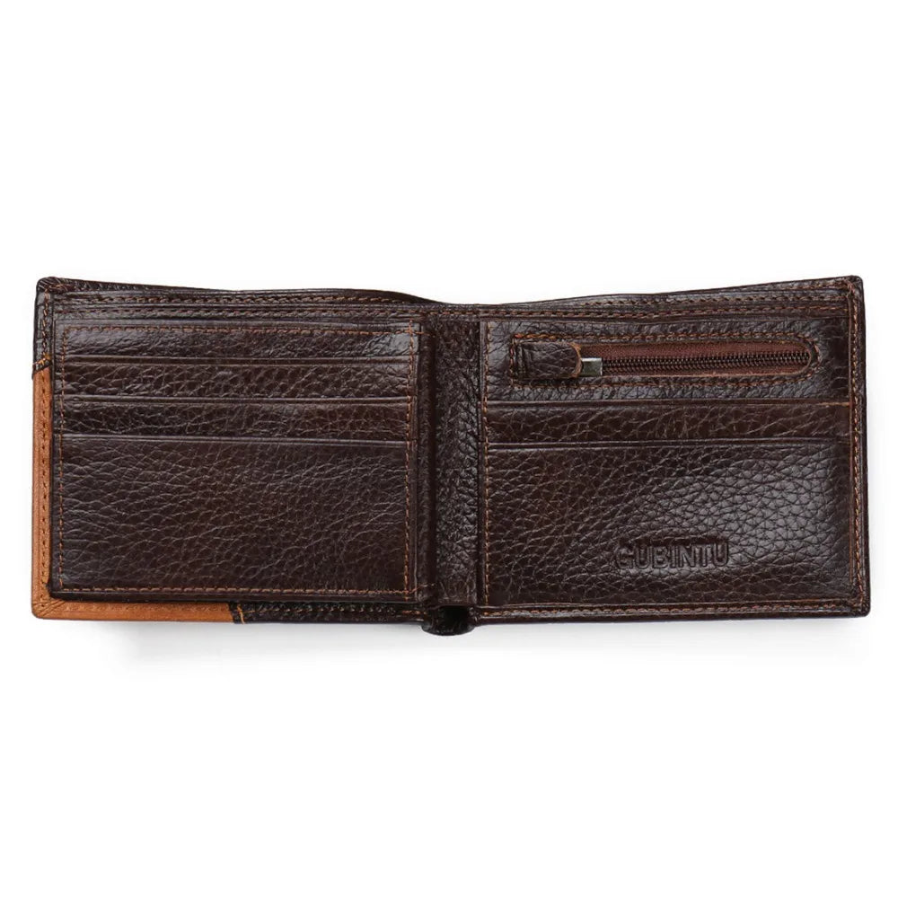 Genuine Leather Men Wallets Coin Pocket Zipper