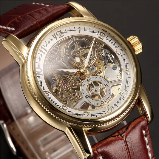 Men Wrist Watches Luxury Golden Skeleton Mechanical Steampunk Male Wristwatch