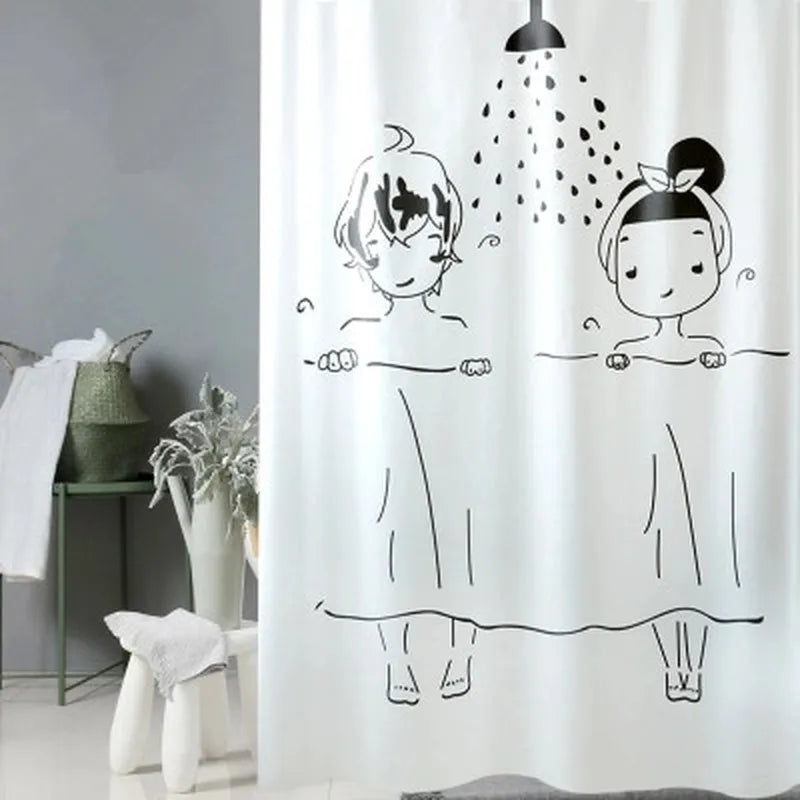 Shower Illustration Waterproof Mildew  Shower Curtain Toilet Partition Curtain Bathroom Curtain with Hooks