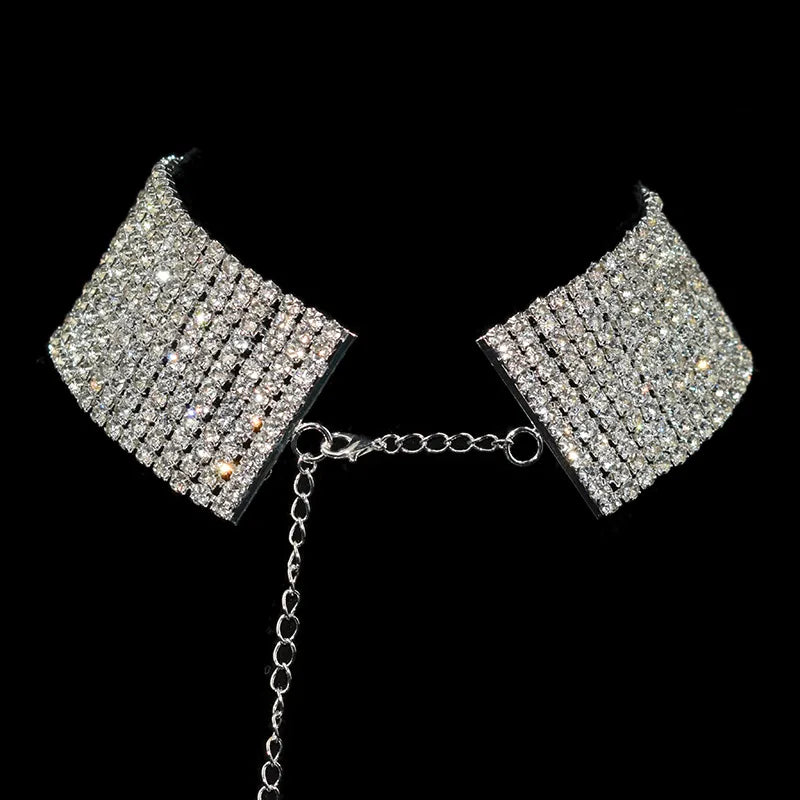 Sparkling Silver Color Crystal Collar Chain Choker Necklace Bridal Women Wedding Party Diamante Rhinestone Choker Jewelry Gifts