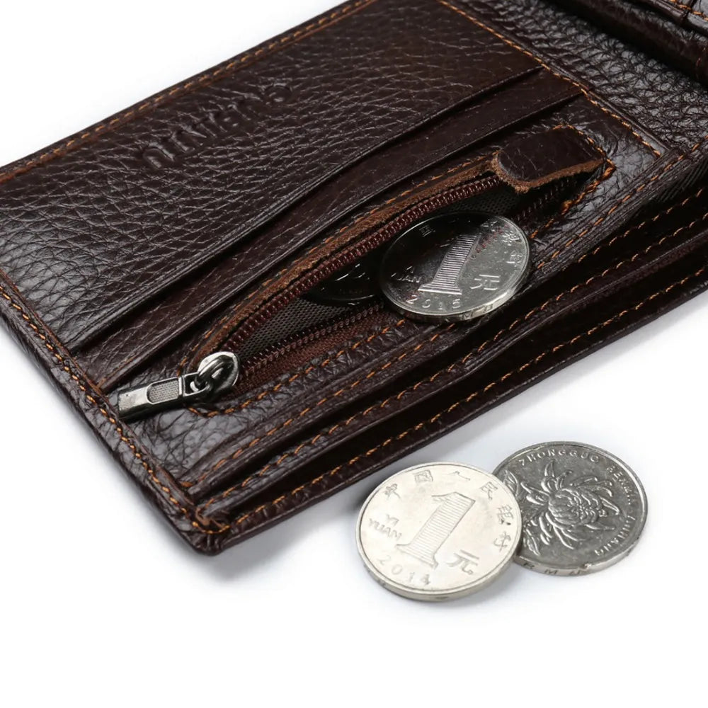 Genuine Leather Men Wallets Coin Pocket Zipper