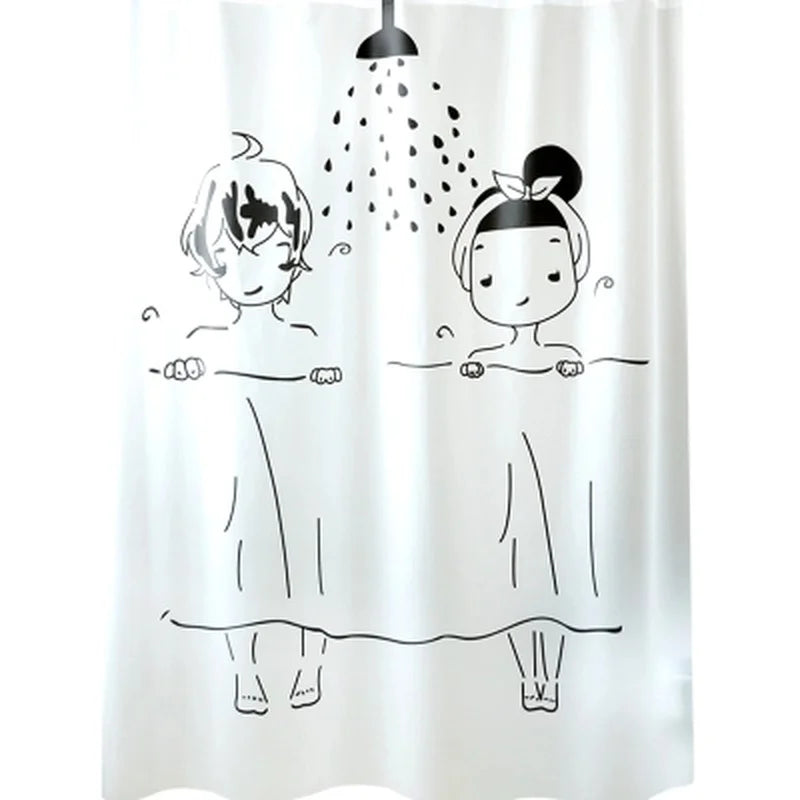 Shower Illustration Waterproof Mildew  Shower Curtain Toilet Partition Curtain Bathroom Curtain with Hooks