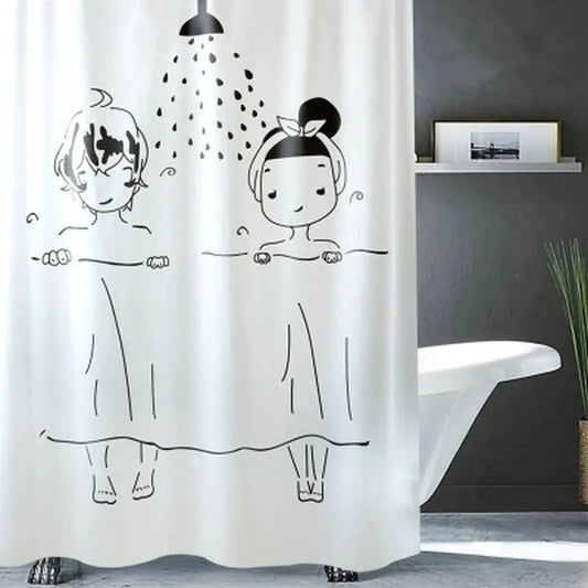 Shower Illustration Waterproof Mildew  Shower Curtain Toilet Partition Curtain Bathroom Curtain with Hooks