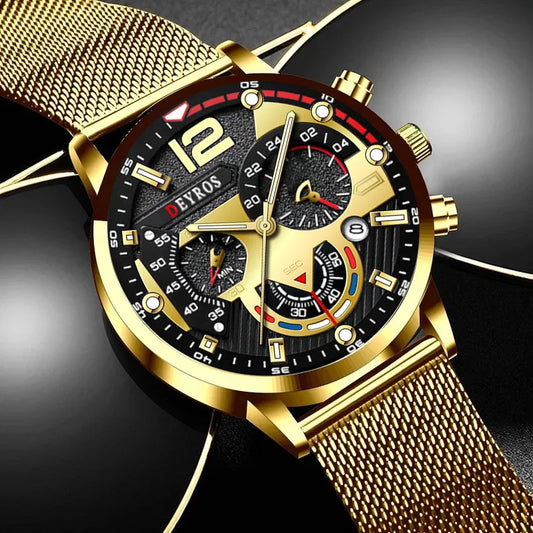 Top Brand Men Watch Luxury Gold Stainless Steel Mesh Belt Quartz Watches