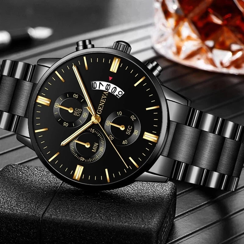 Fashion Mens Sports Watches Luxury Men Stainless Steel Quartz Wrist Watch for Man Business Casual Leather Watch