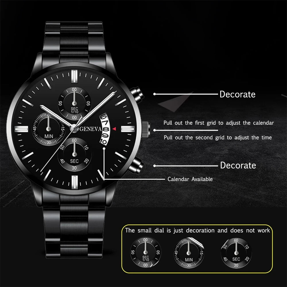 Fashion Mens Sports Watches Luxury Men Stainless Steel Quartz Wrist Watch for Man Business Casual Leather Watch