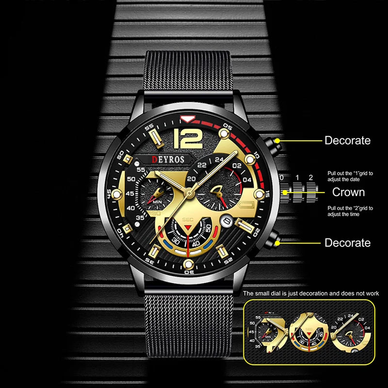 Top Brand Men Watch Luxury Gold Stainless Steel Mesh Belt Quartz Watches