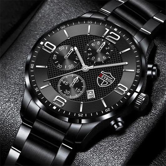 Luxury Business Men Watch Stainless Steel Quartz Male Leather Calendar Luminous Clock