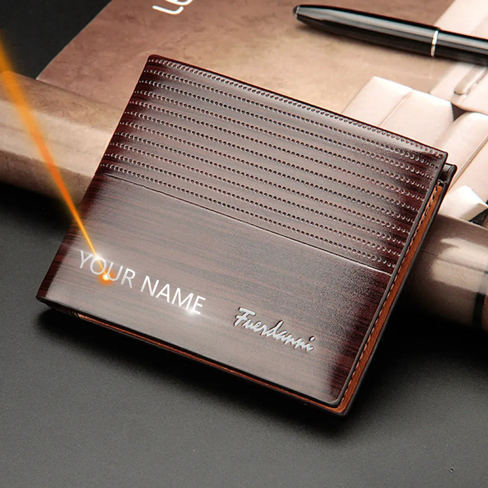 2022 New Customized Men Wallets Name Engraving High Quality  Short Card Holder