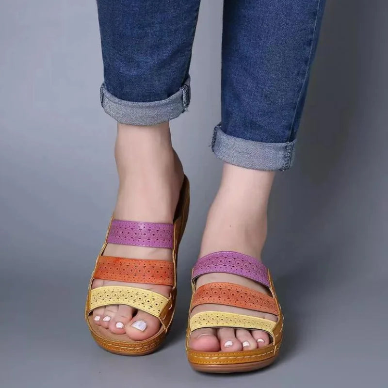 New Women Sandals Slide Stitching Female Sandals Comfortable Flat Sandals Women Open Toe Beach Shoes