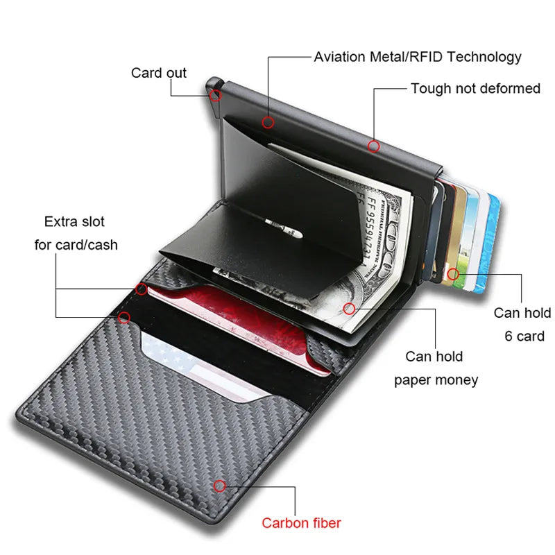 Carbon Fiber Credit Card Holder Wallets Trifold Leather