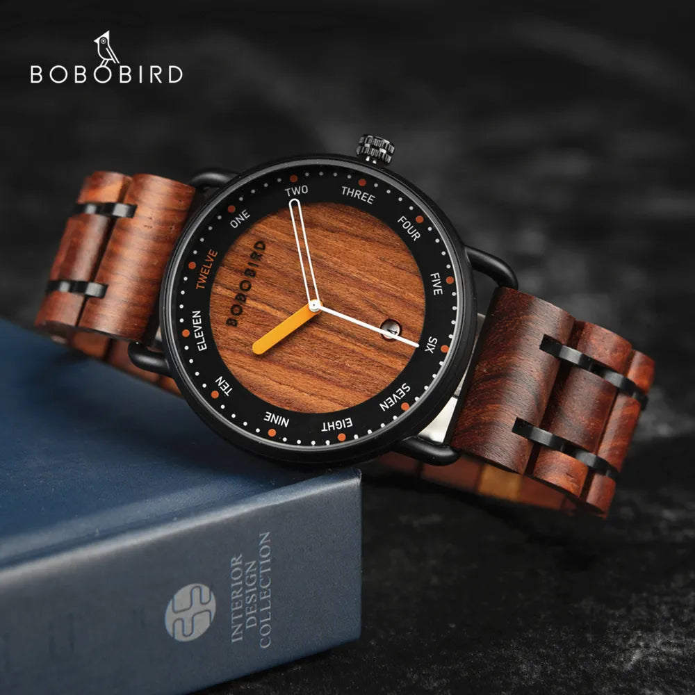 Men Watches BOBO BIRD Wooden Quartz Watch Date Display Casual Customized Wristwatch For Men