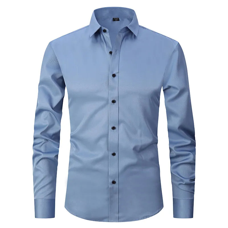 New High Quality Men's Shirt Long Sleeve Fashion No Iron Business Casual