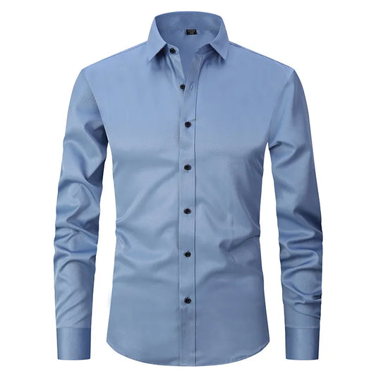 New High Quality Men's Shirt Long Sleeve Fashion No Iron Business Casual