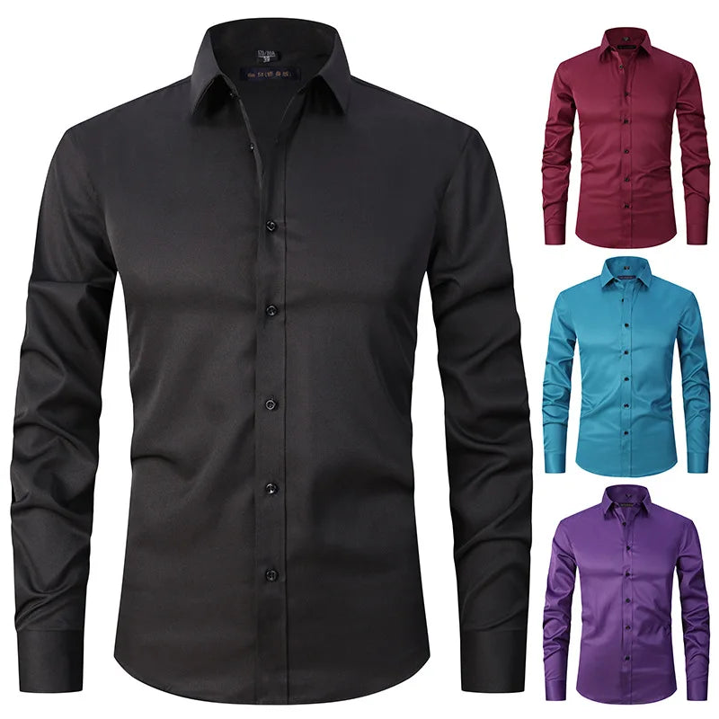 New High Quality Men's Shirt Long Sleeve Fashion No Iron Business Casual