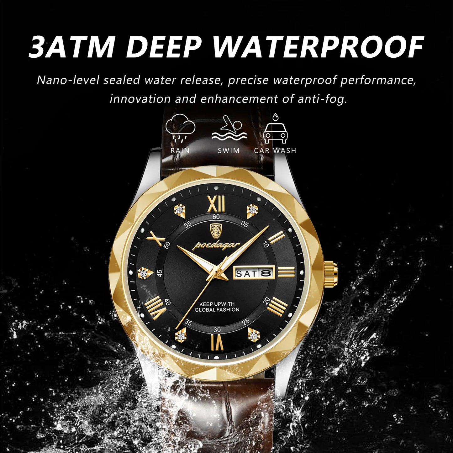 Luxury Business Man Wristwatch Waterproof Luminous Date Week