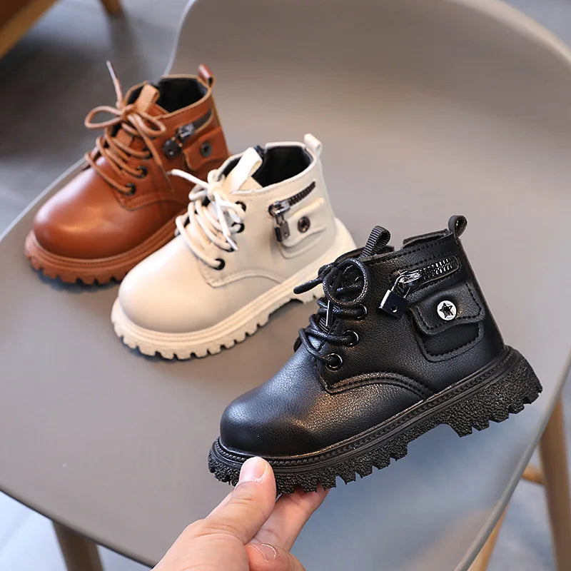 Fashion Children Boots Autumn Winter Plus Cotton Snow Boots Warm Boys Leather Ankle Boots