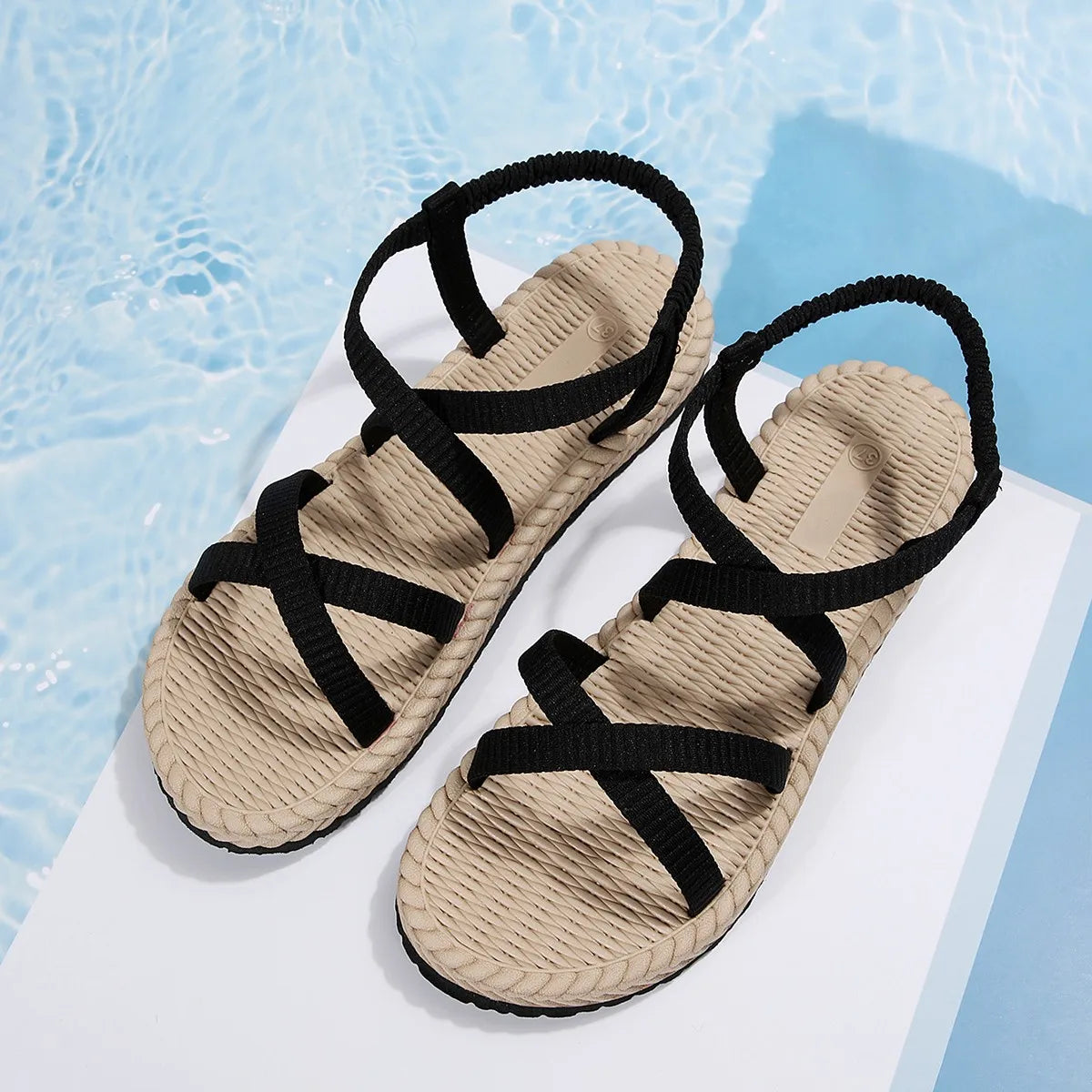 2023 New Summer Rome Sandals Shoes Woman Cross Belt Sandals Flat Beach Ladies Open Toe Shoes