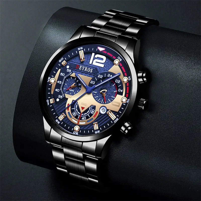 Fashion Mens Stainless Steel Watches Luxury Quartz Wristwatch Calendar Luminous Clock Men Business Casual Watch