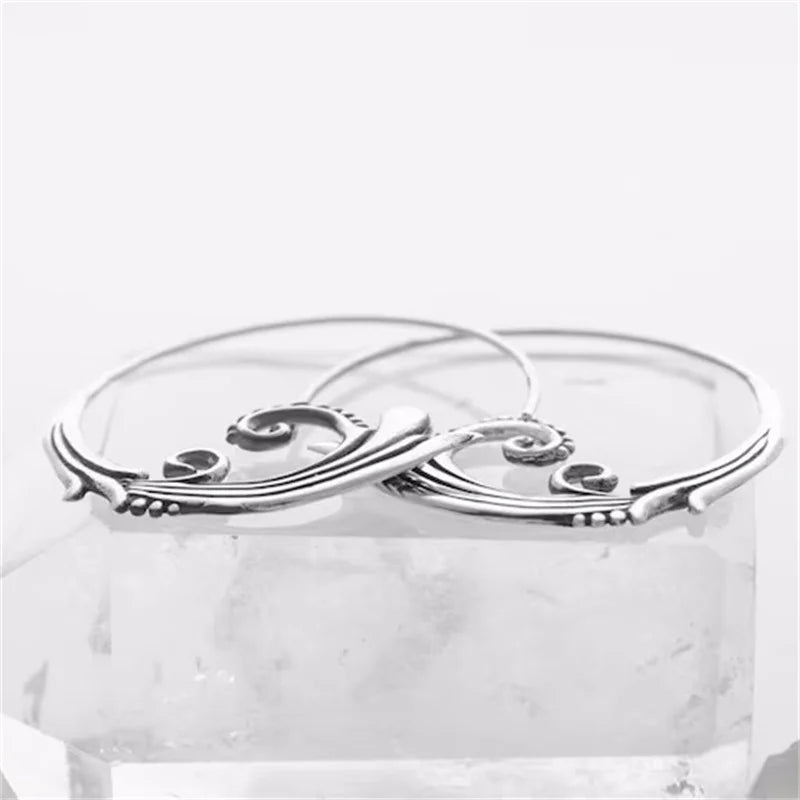 Delicate Round Geometry Sea Wave Earrings for Women Ethnic Silver Color Hoop Earrings for Women Jewelry