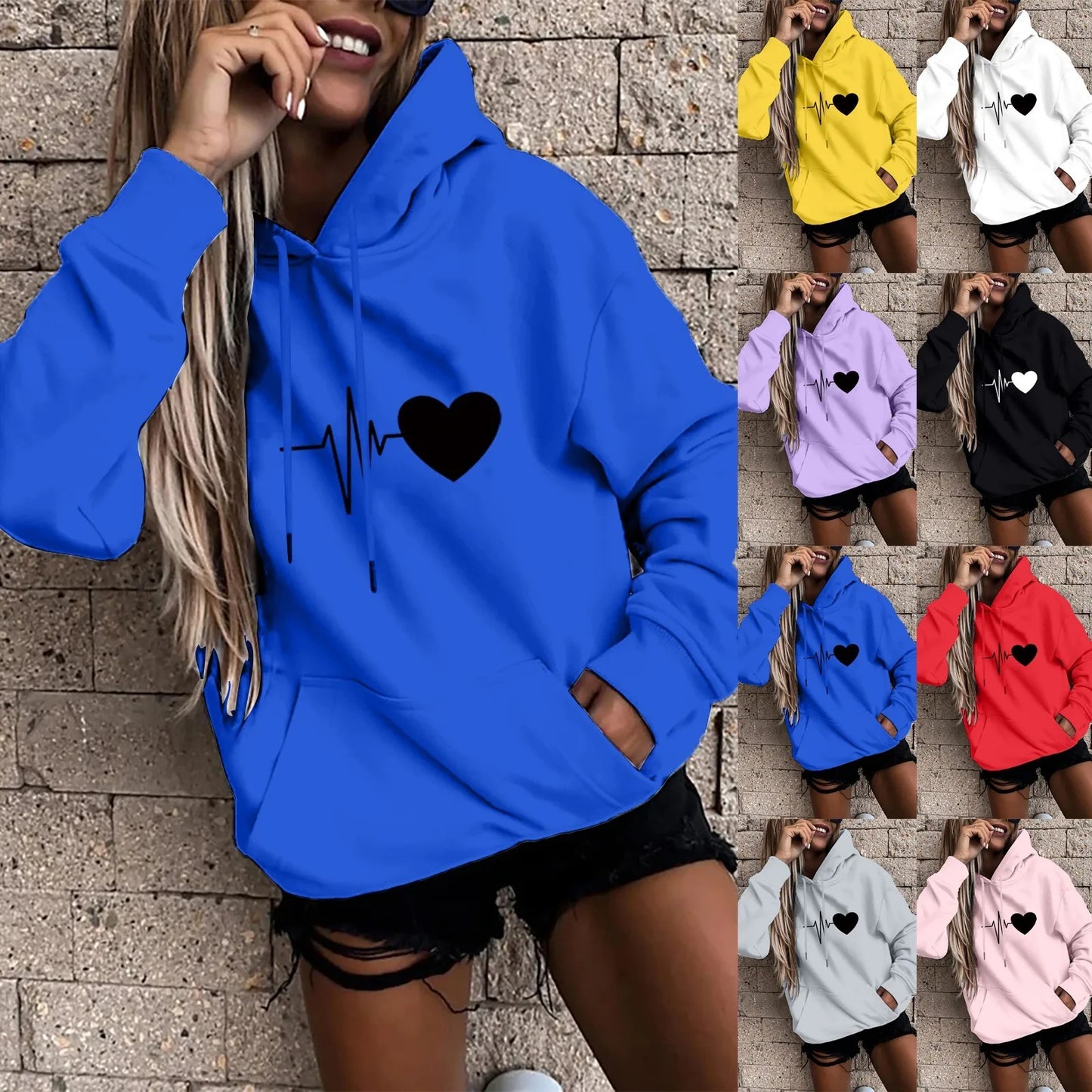 Women's Fashion Casual Fun Print Hooded Sweatshirt Loose Sports Tops Pullover