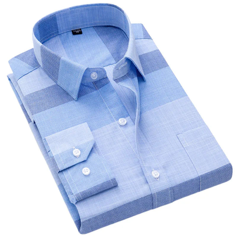 Men Long Sleeve Formal Classic Plaid Casual Dress Shirt